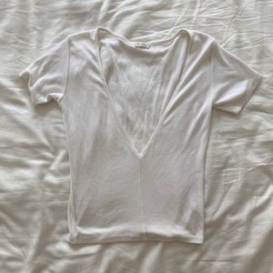 Brandy Melville Deep V White Top (Size S)